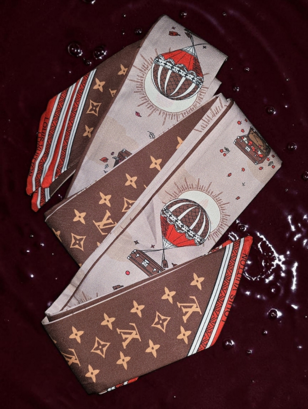 X3 Silk Monogram Balloon Twilly Scarf  Black Light Blue Many Options Available